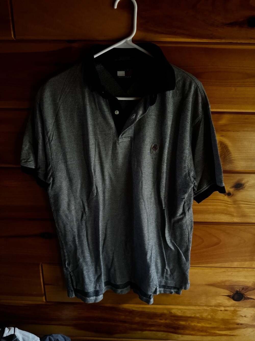 Tommy Hilfiger Black Herringbone Polo Shirt Size Medium